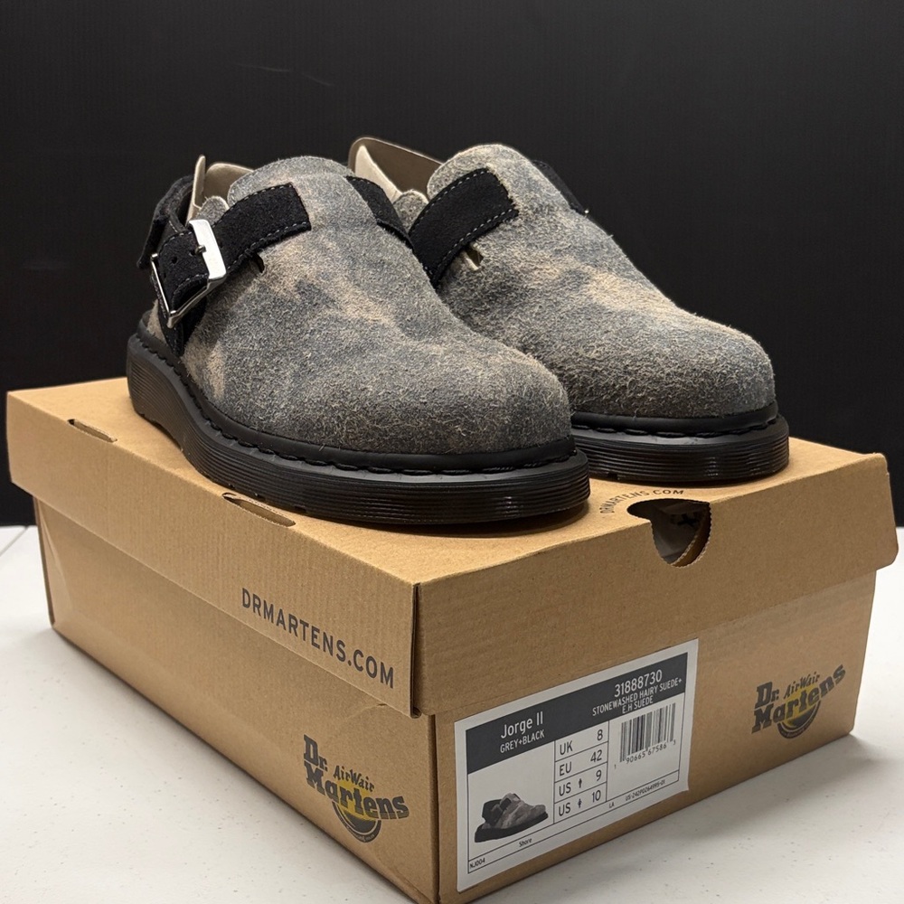 Dr. Martens Jorge II Gray + Black Stonewashed Hairy Suede Men’s US9 NEW IN BOX